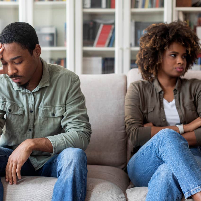 upset woman who quietly craves for things sitting next to man