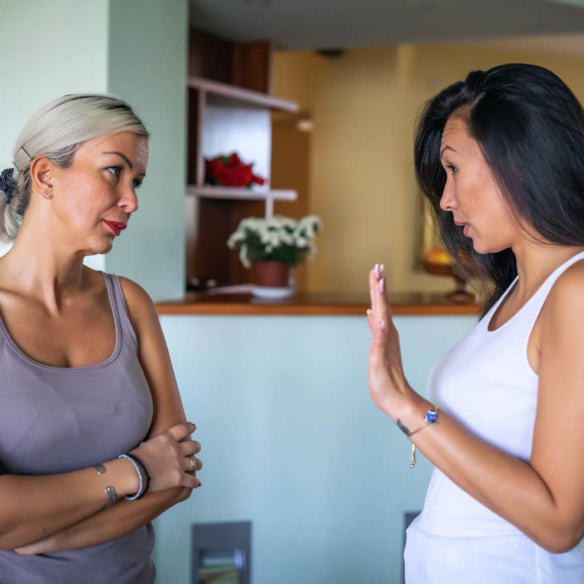 woman upset with mother for having her entire childhood history rewritten