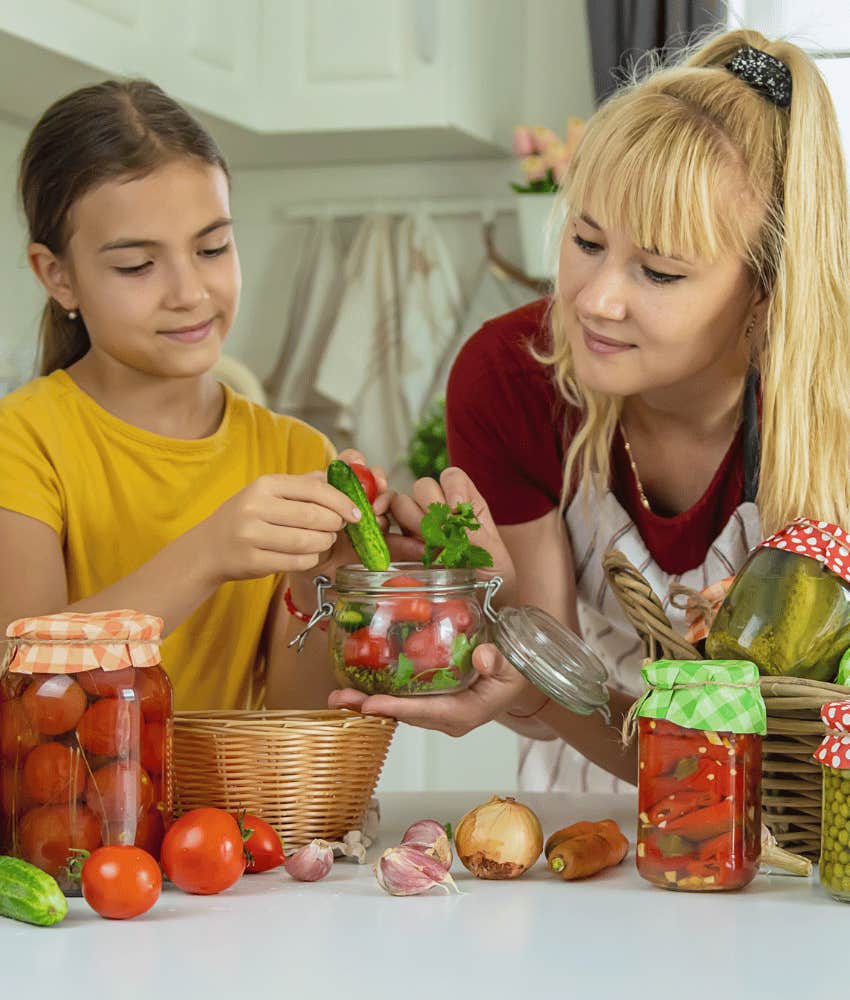 Mom and child make feremented food to cure anxiety