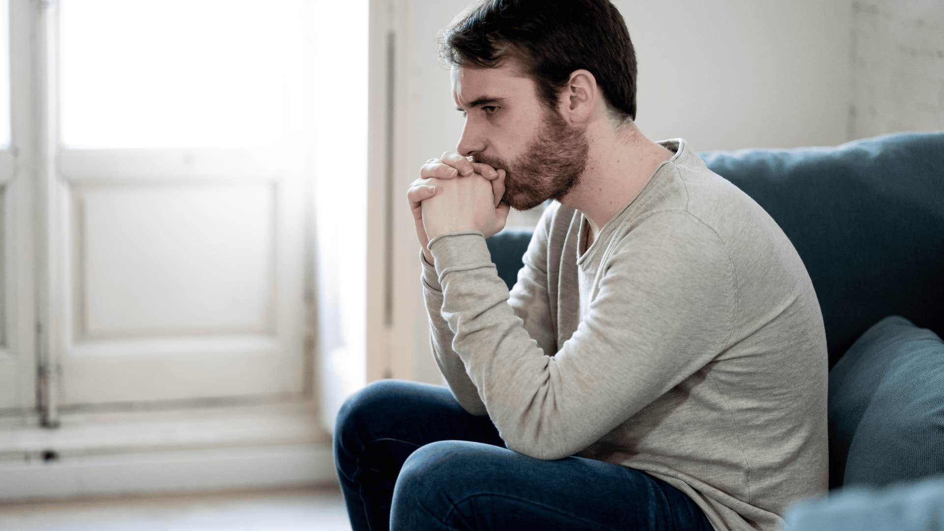 upset heartbroken man as vulnerable secret
