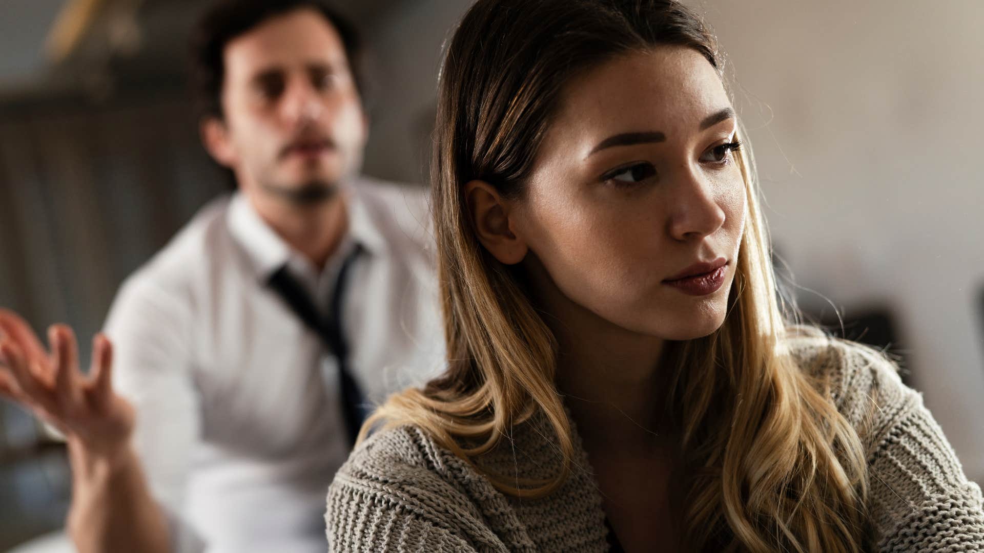 narcissistic woman looking upset playing the victim