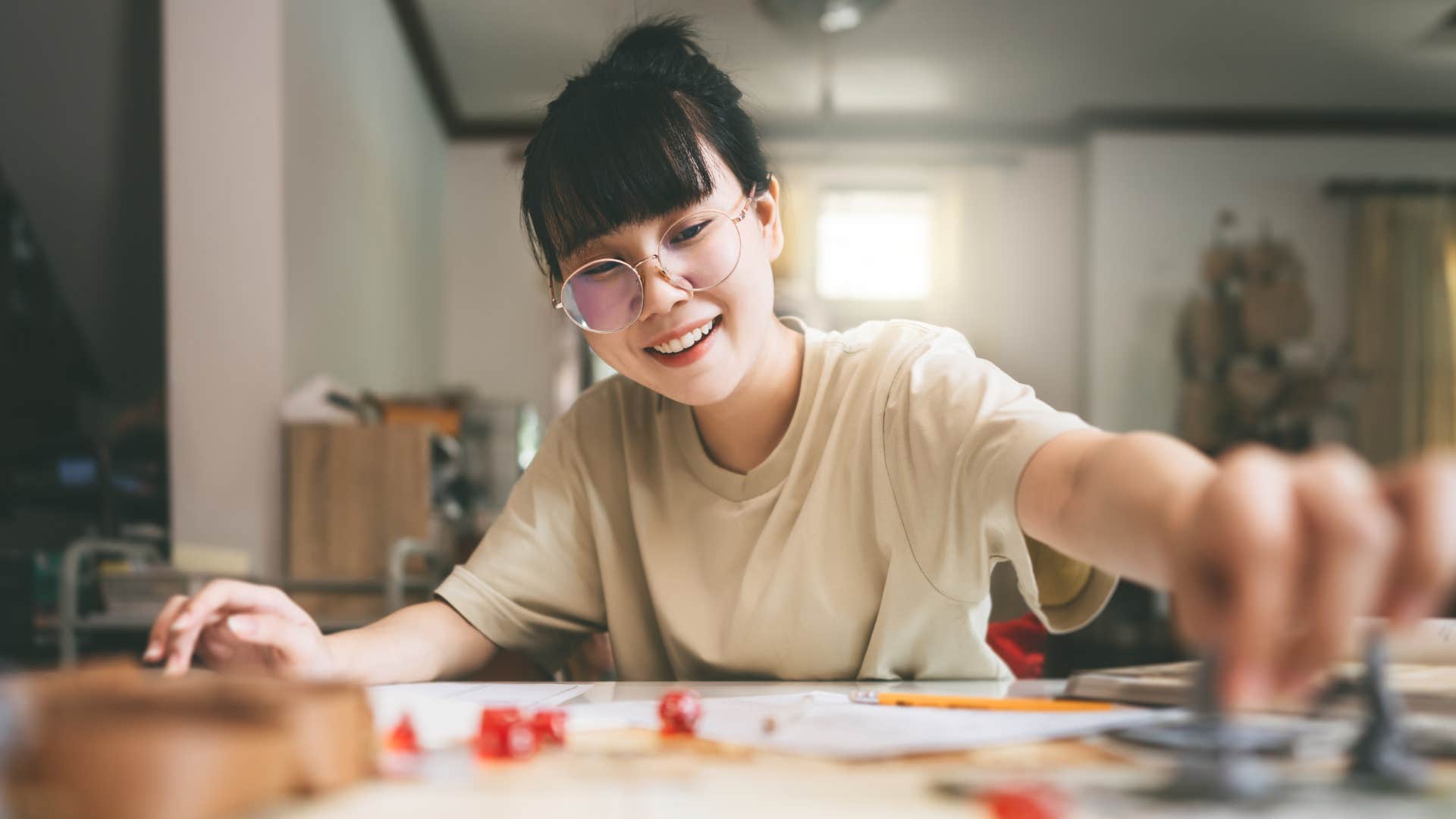 intelligent woman playing board games