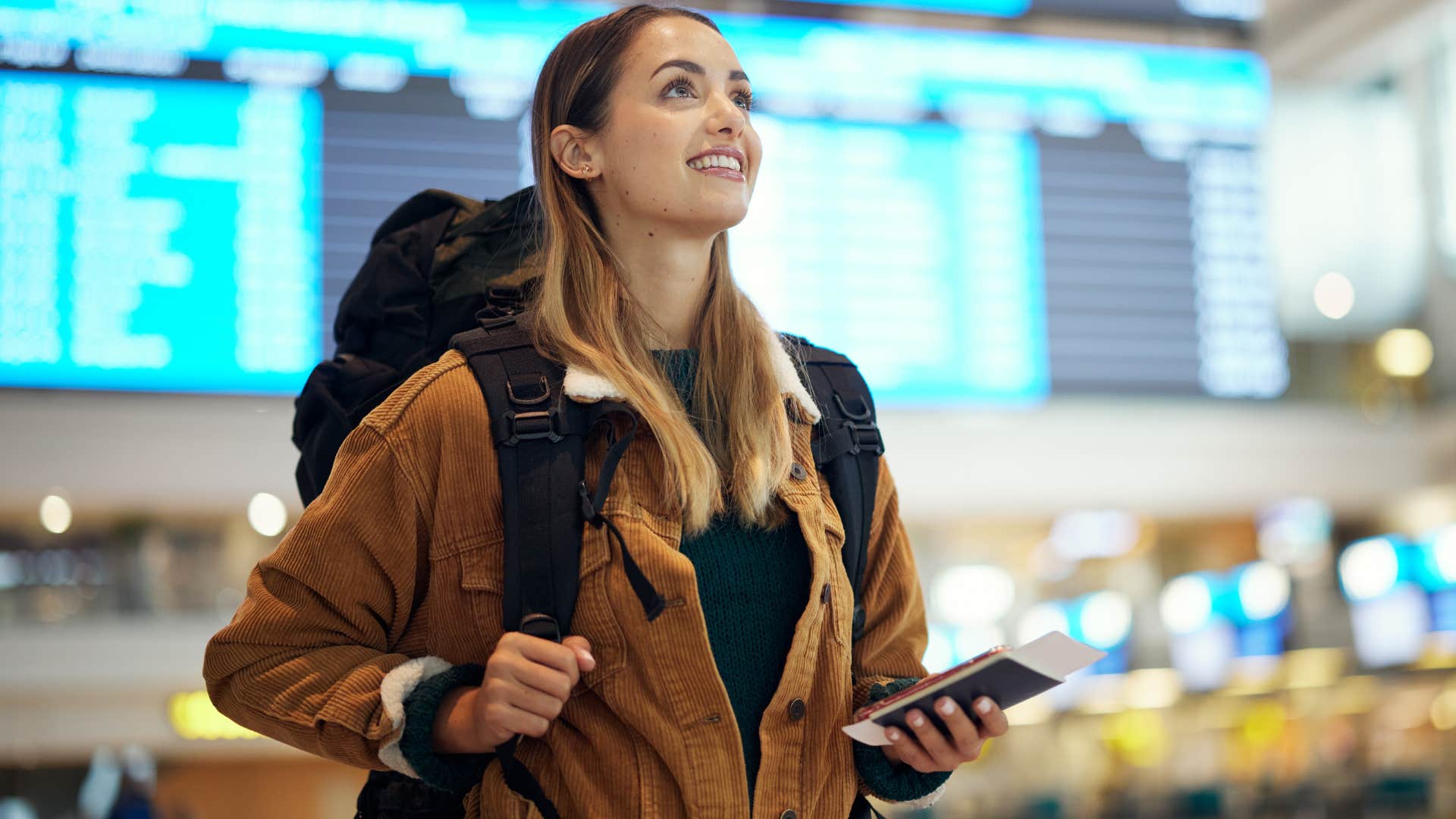woman traveling alone in the airport