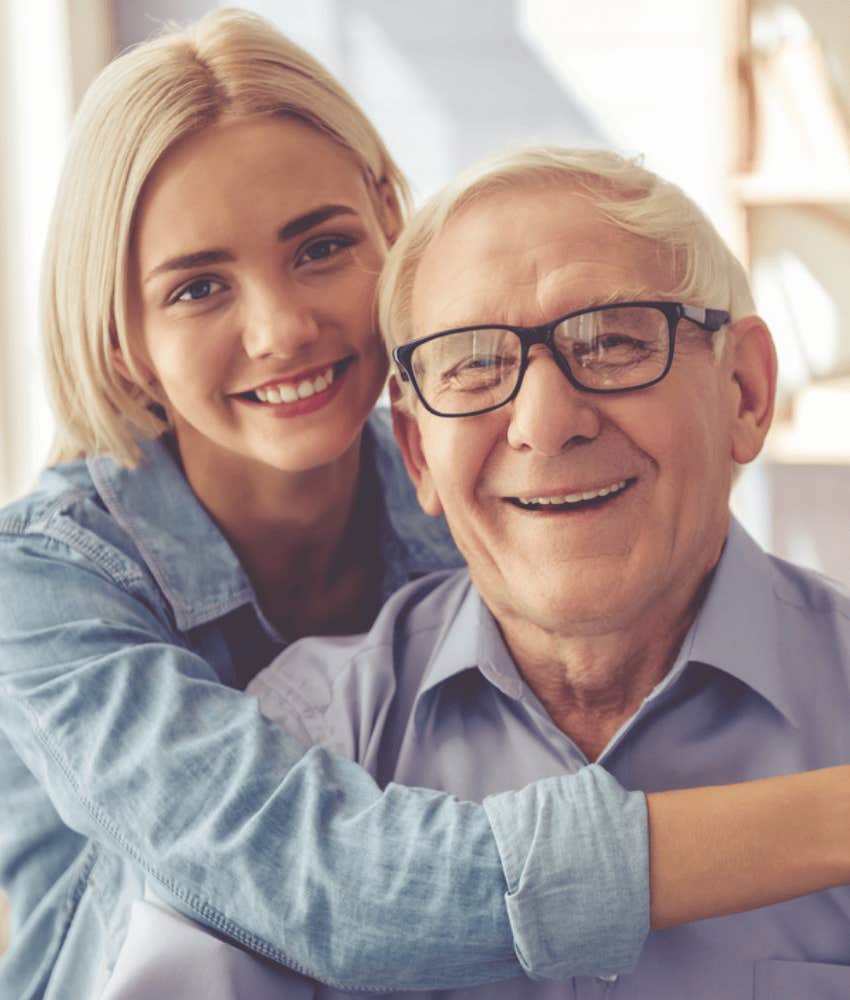 young woman and old man