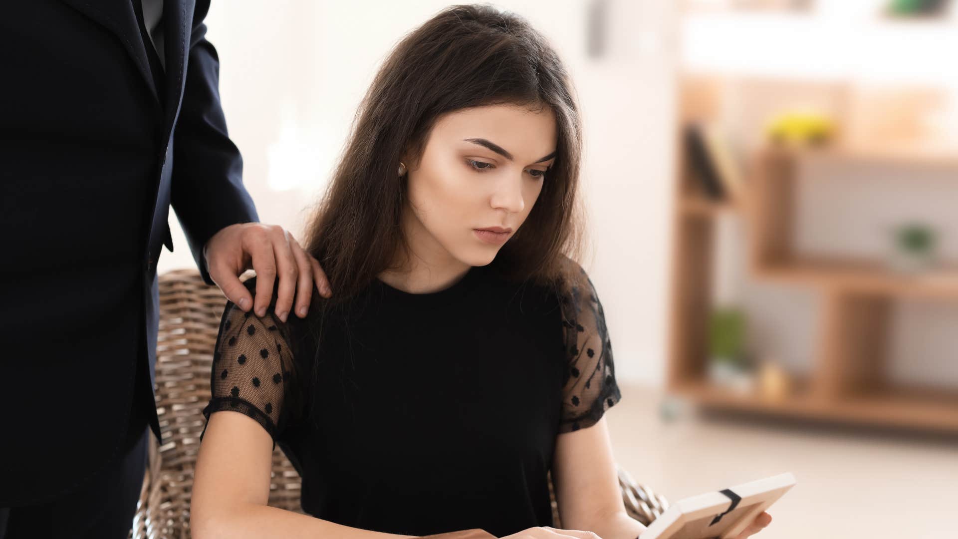 A husband lets his wife grieve, respecting her boundaries and being there for support.