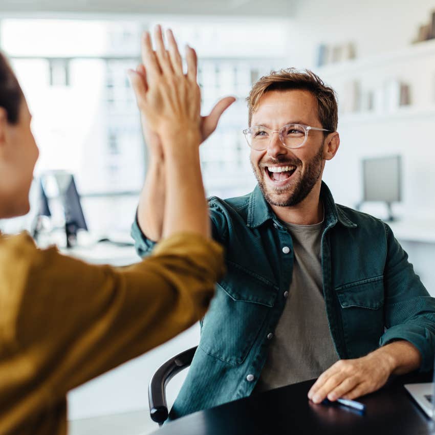 man getting promoted at work being a partner in success