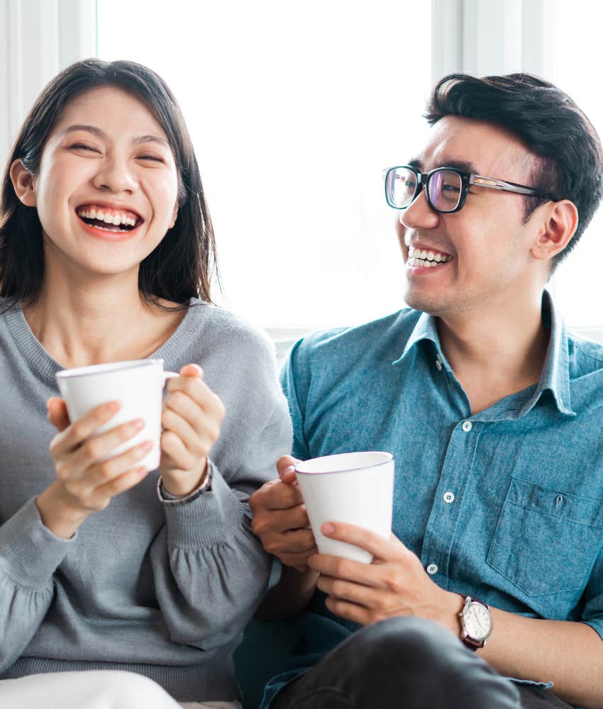 HAppy woman knows good guy won't abuse