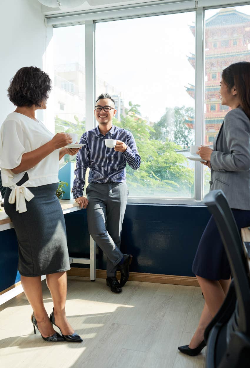 boss using coffee cup test with potential new hires