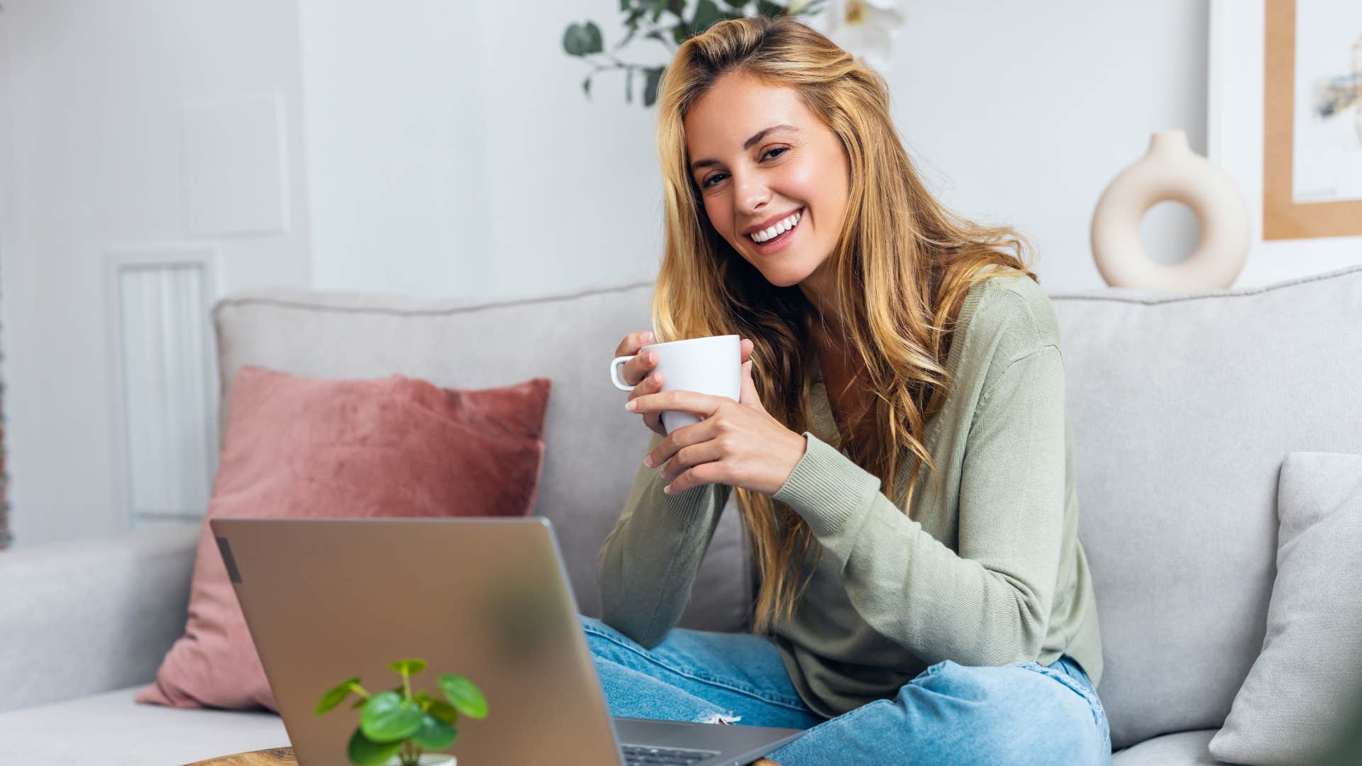 a woman adopts a morning ritual of having a coffee before work