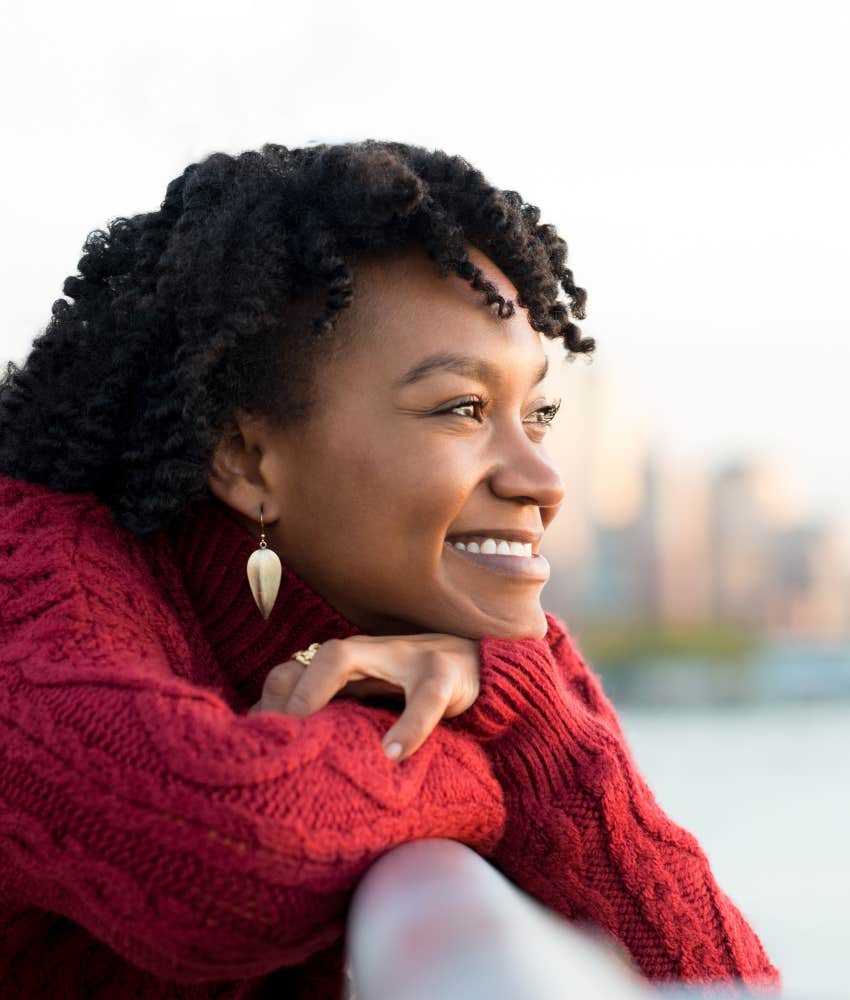 Happy woman vulnerable to deep love