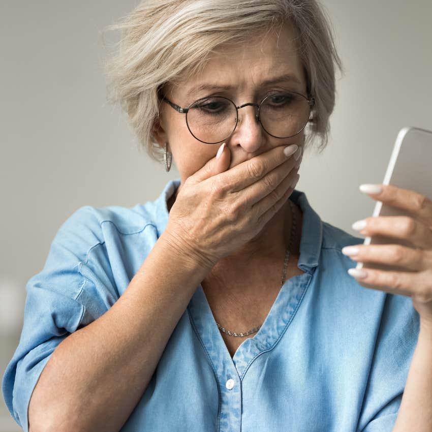 woman reading fake news
