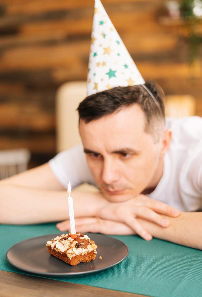 man upset about homemade birthday cake 