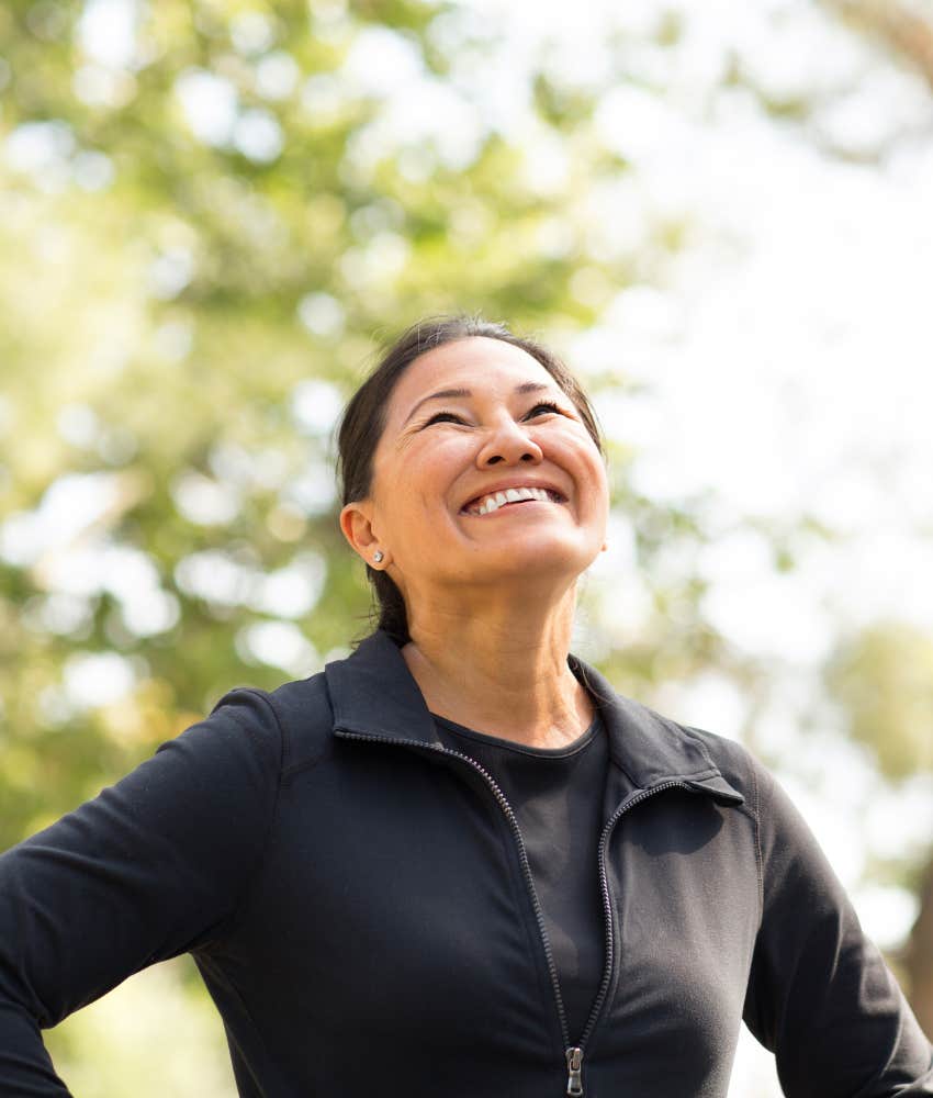 Happy woman makes healthy deaccession