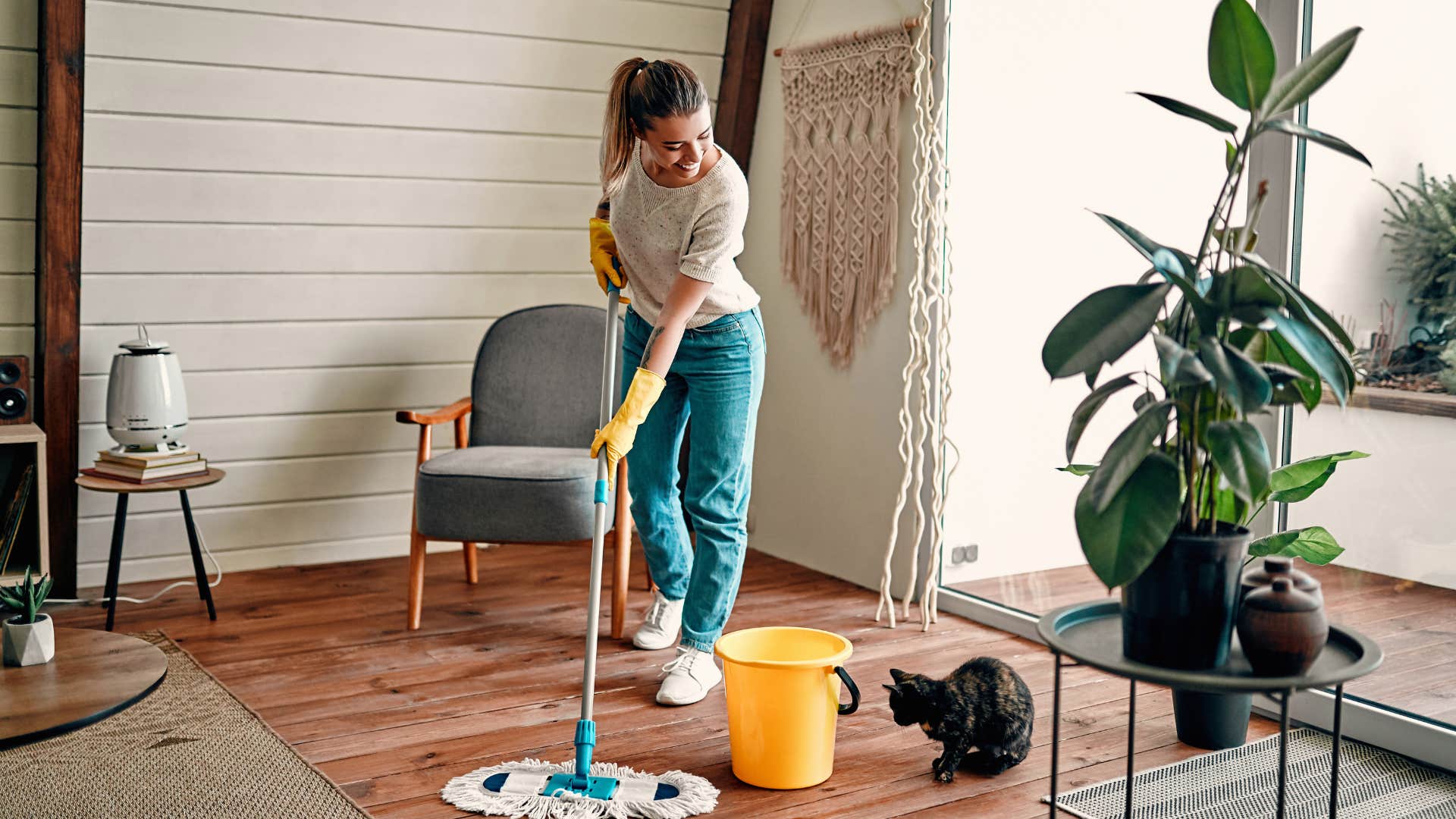 woman keeping a clean house