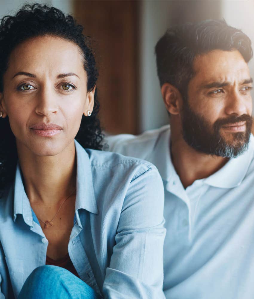 Serious couple struggles with five stages of marriage