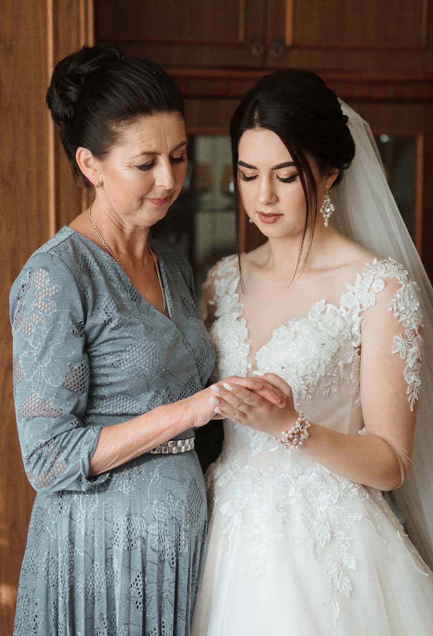 bride and her mother on her wedding day