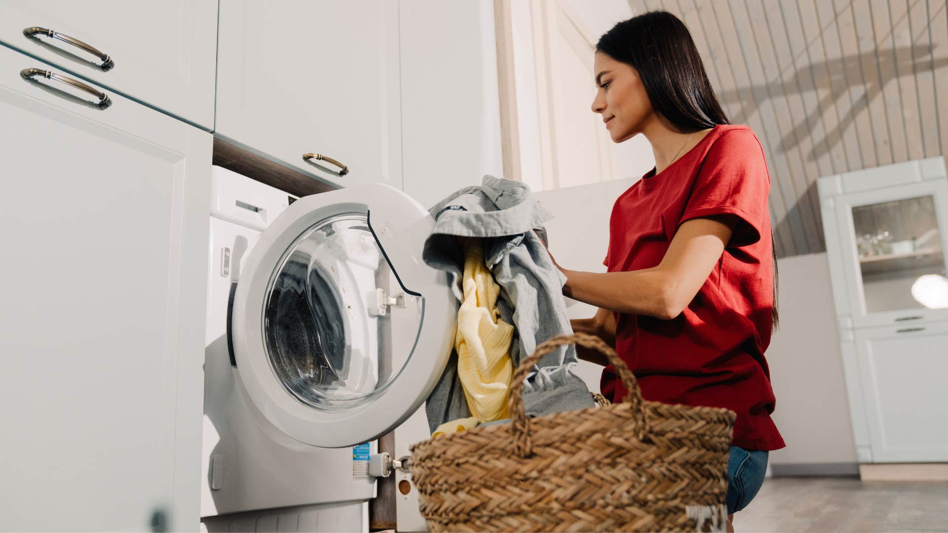 woman doing laundry for man who is not in love