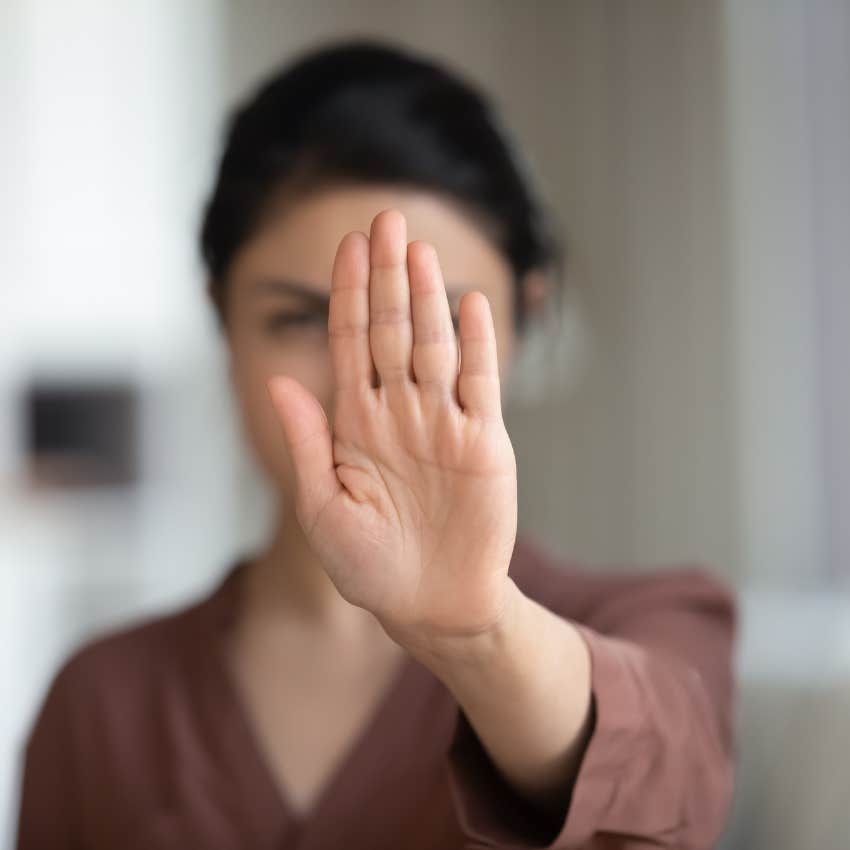 woman with boundaries saying no