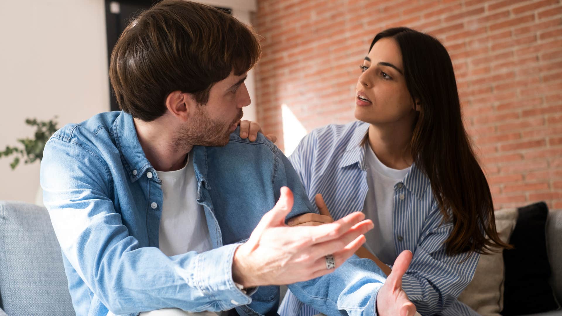 Man thinking "you value growth, they value comfort" arguing with his partner.