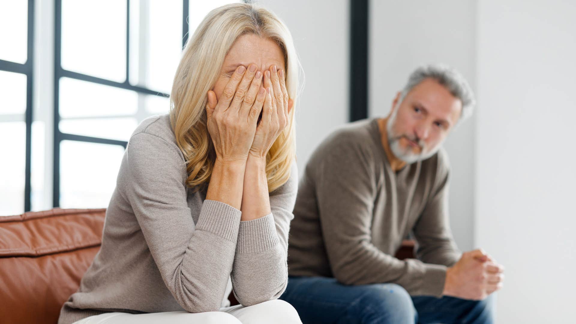 Woman turned away from her husband with no safe space for conflict.