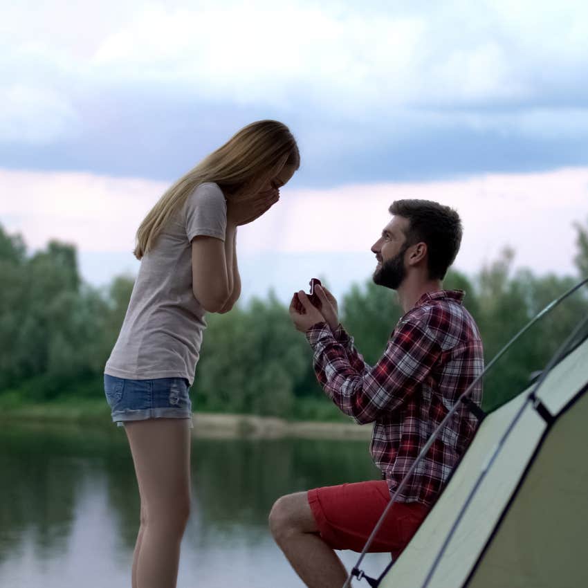 insanely creative marriage proposal while couple is camping