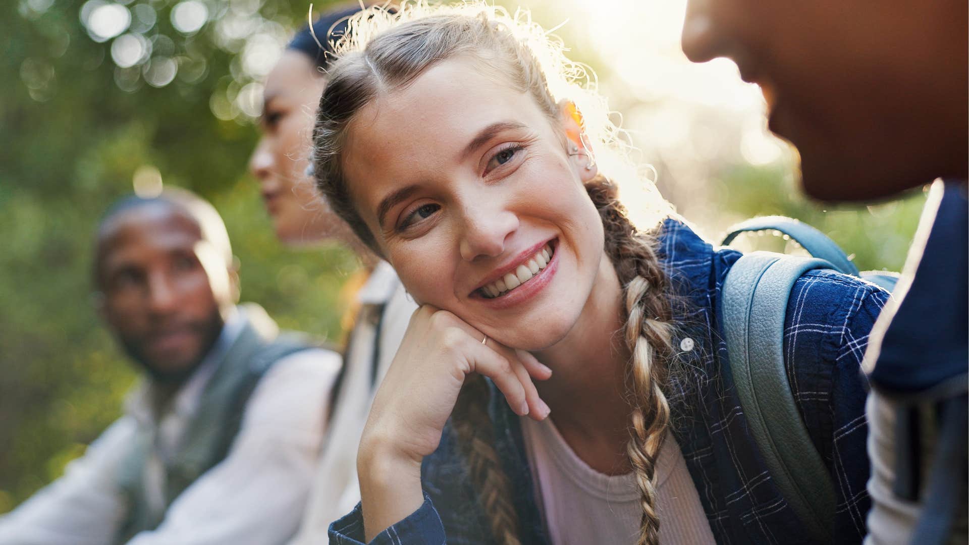 woman listening to advice from friends