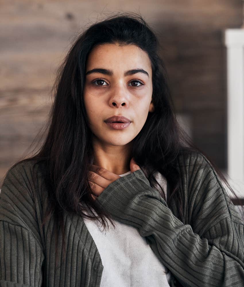 Woman practices Mindful breathing as habit