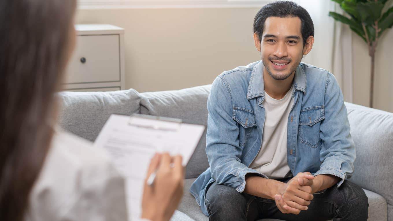 man doing the once taboo thing, going to therapy