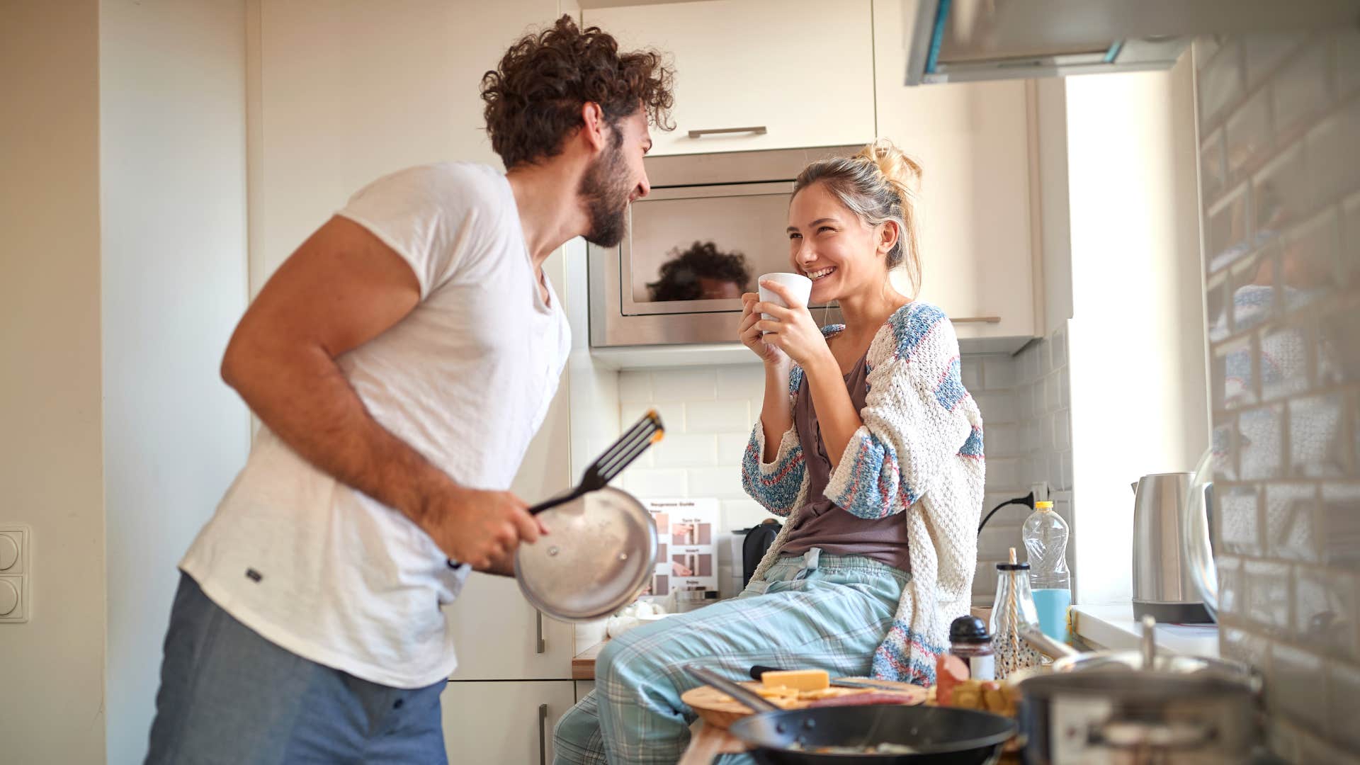Smaet husband addresses household issues as habit