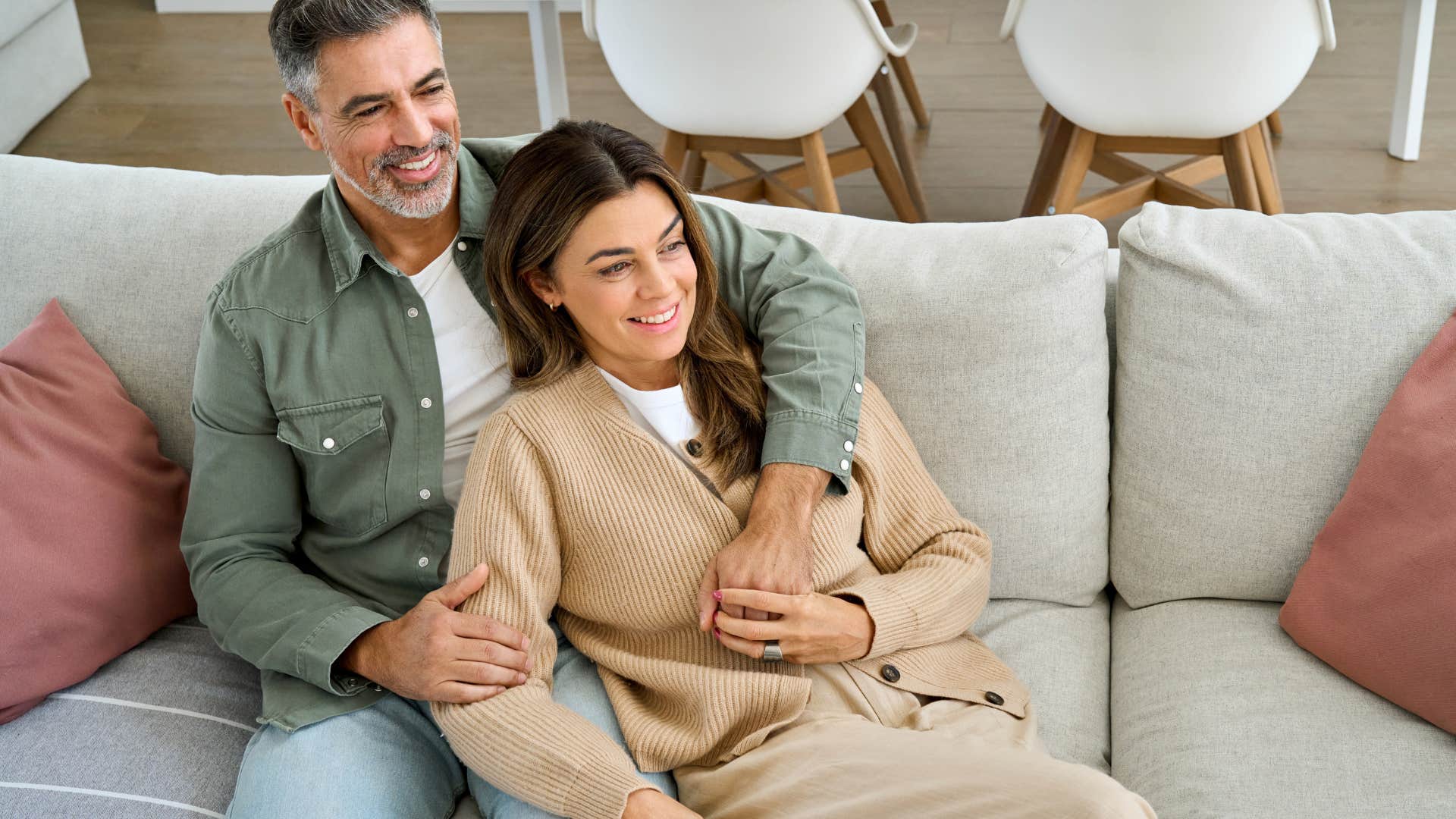 couple relaxing together enjoying one anothers company