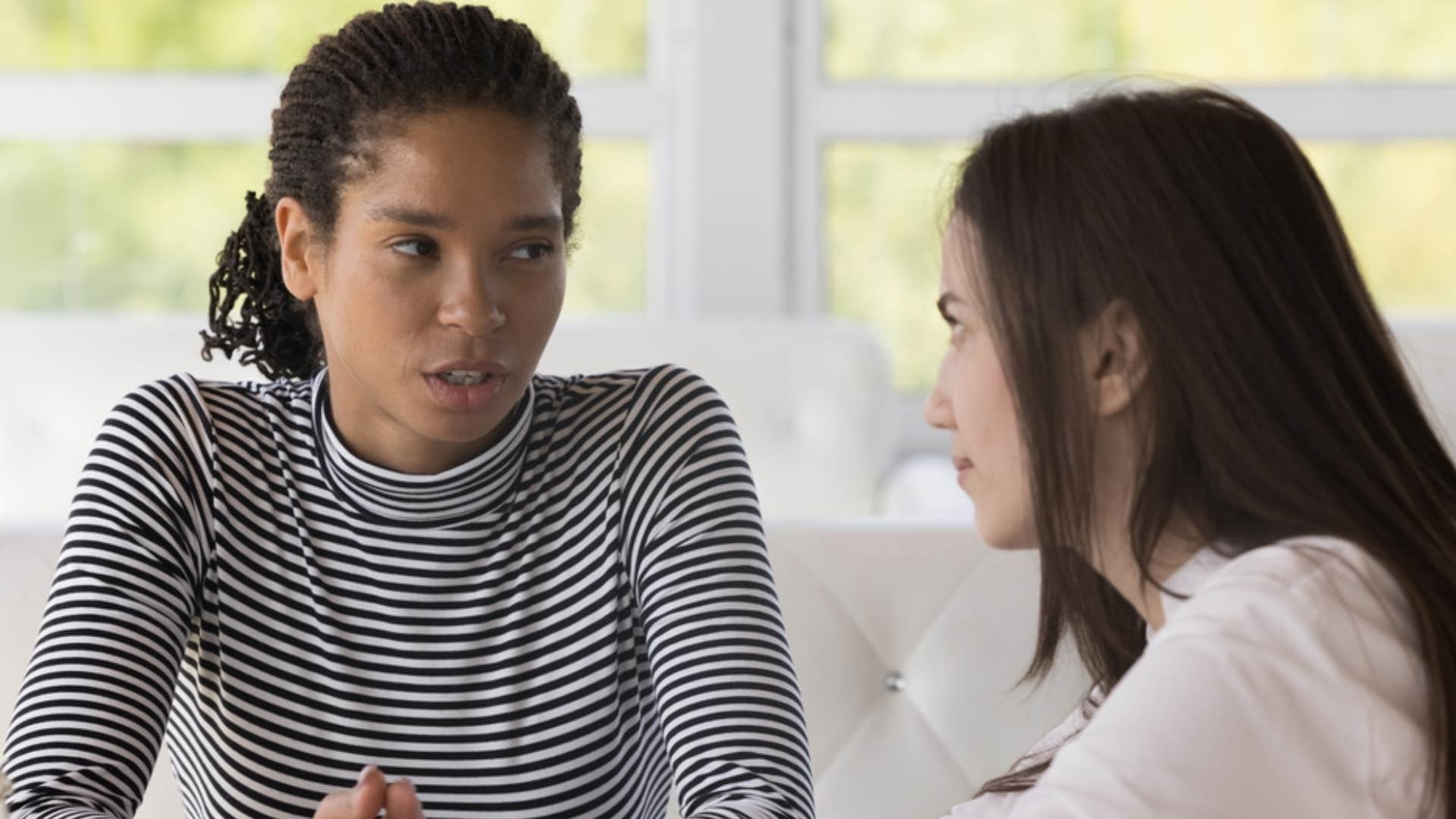 woman telling misguided friend that her assumptions are bold 