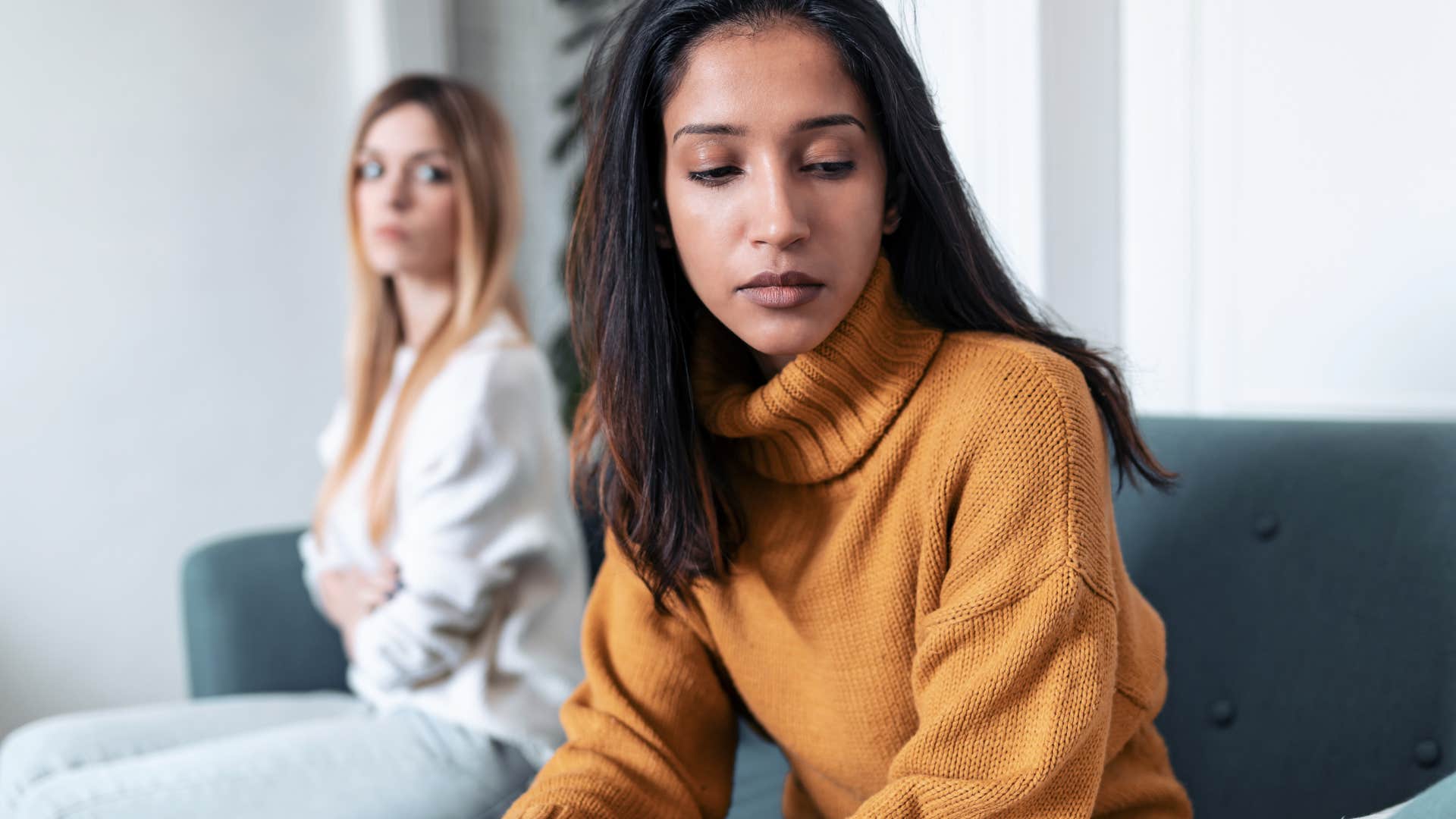 entitled woman telling sad friend it must be nice
