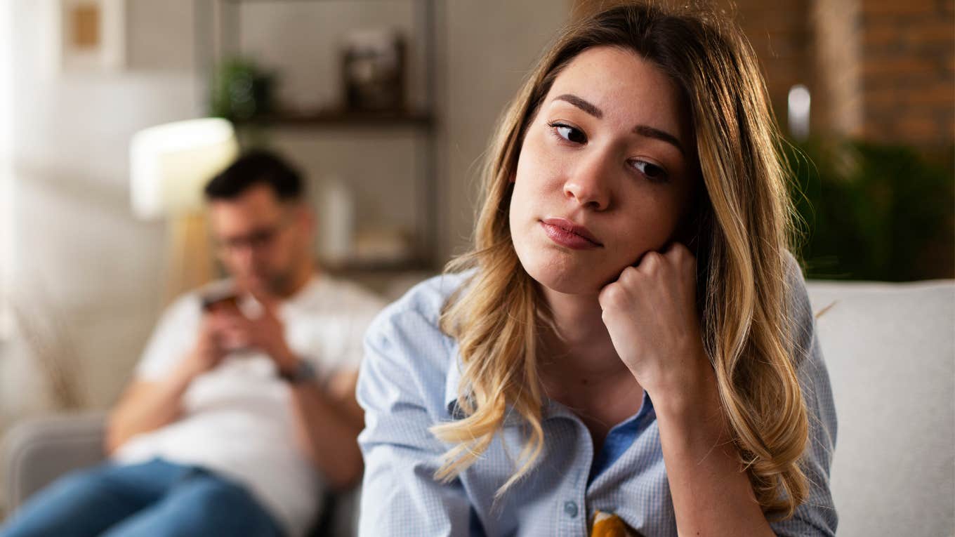 Phrases You'll Hear From Someone Who's About To Leave But Hasn't Said It Yet sad woman being ignored by husband thinking of leaving her relationship