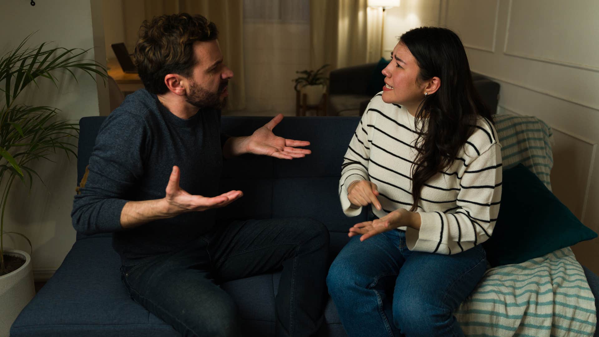 man arguing with wife asking why they need to talk about everything