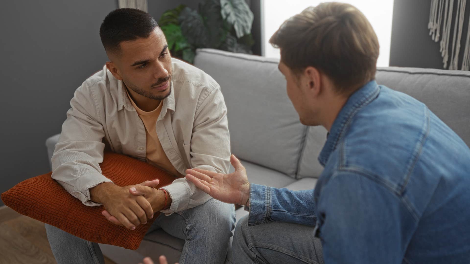 man confiding in friend that hes used to keeping things to himself