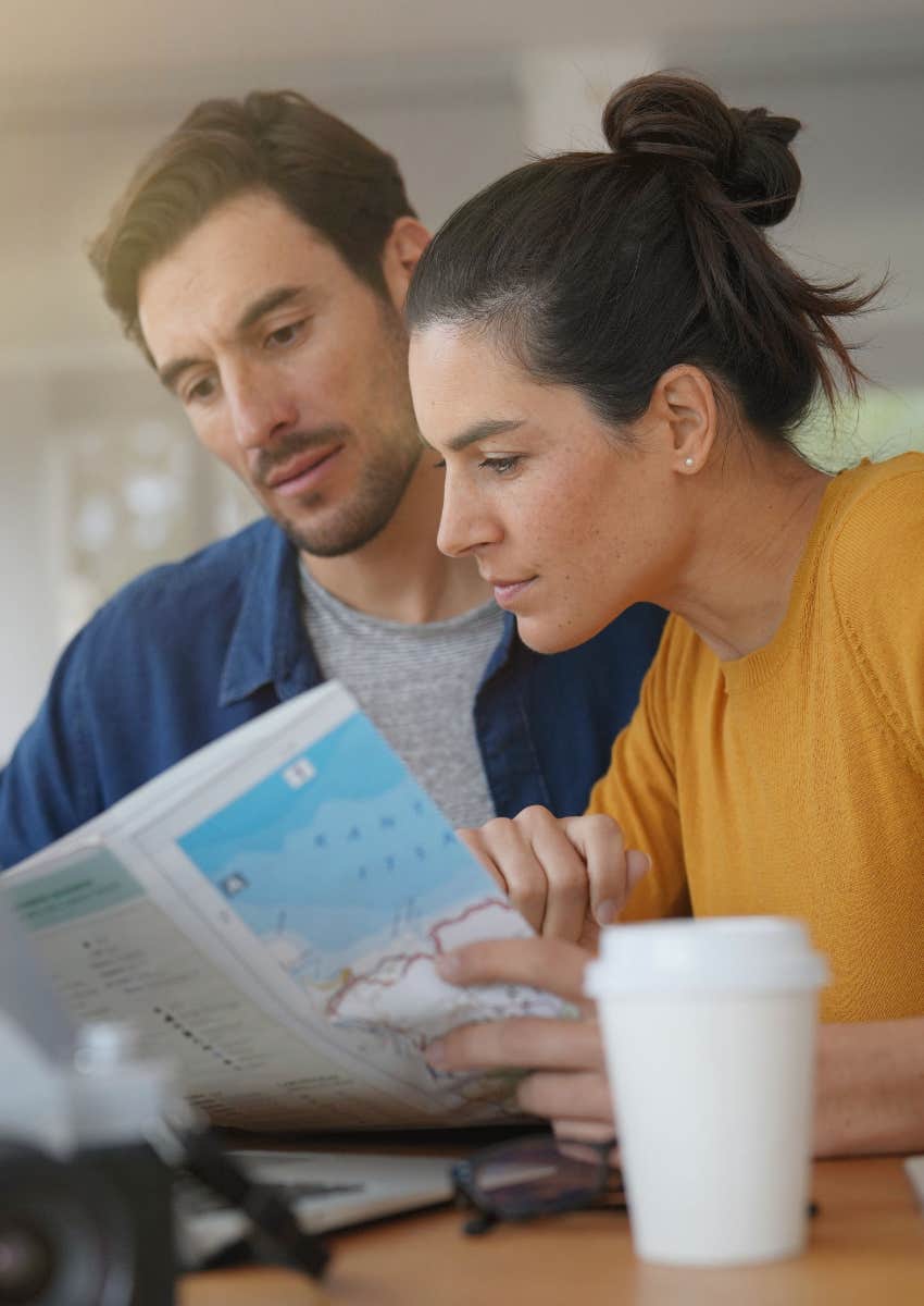 couple planning trip to be happy
