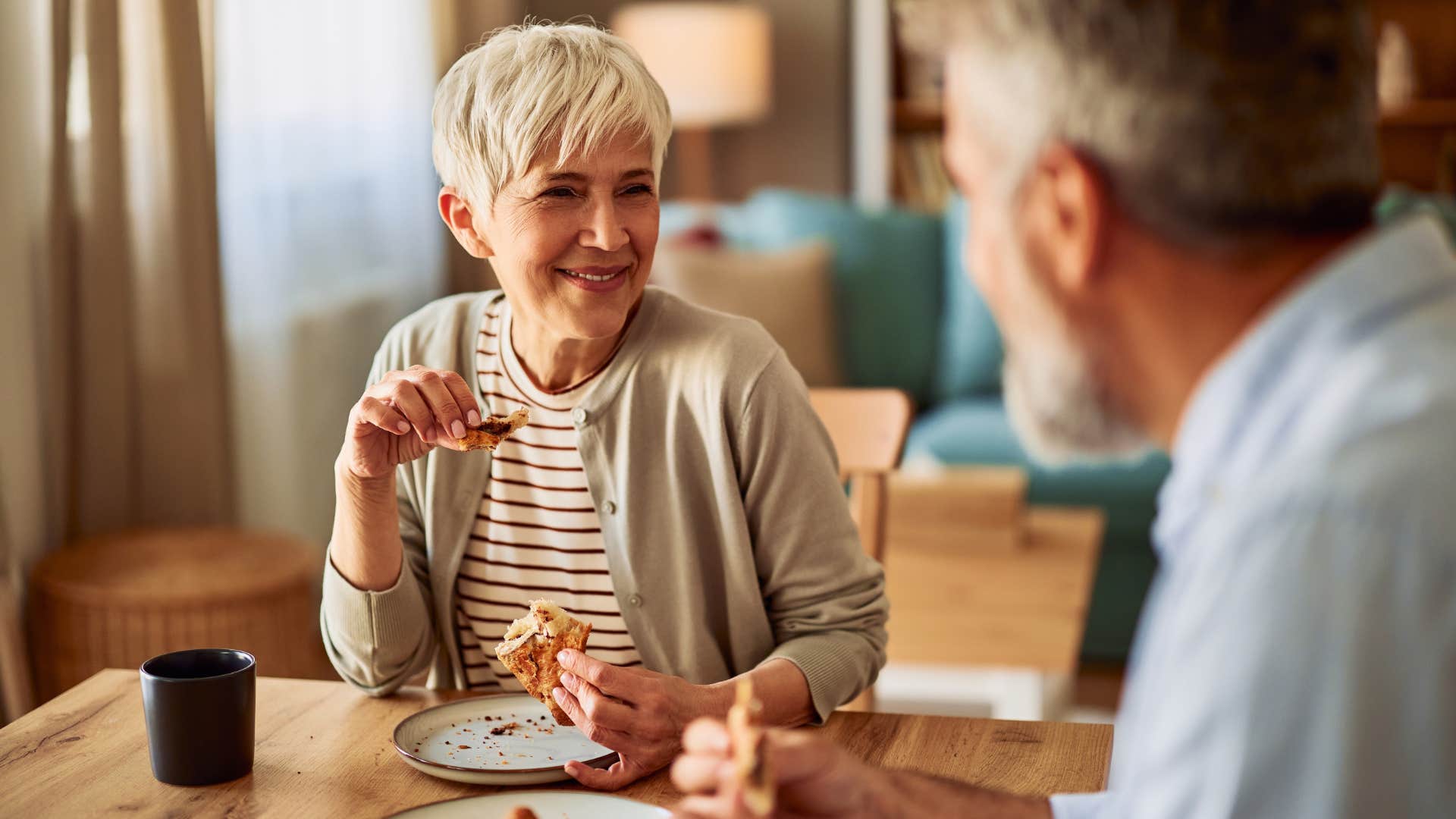 Man who tries the things you like eating breakfast with his wife.
