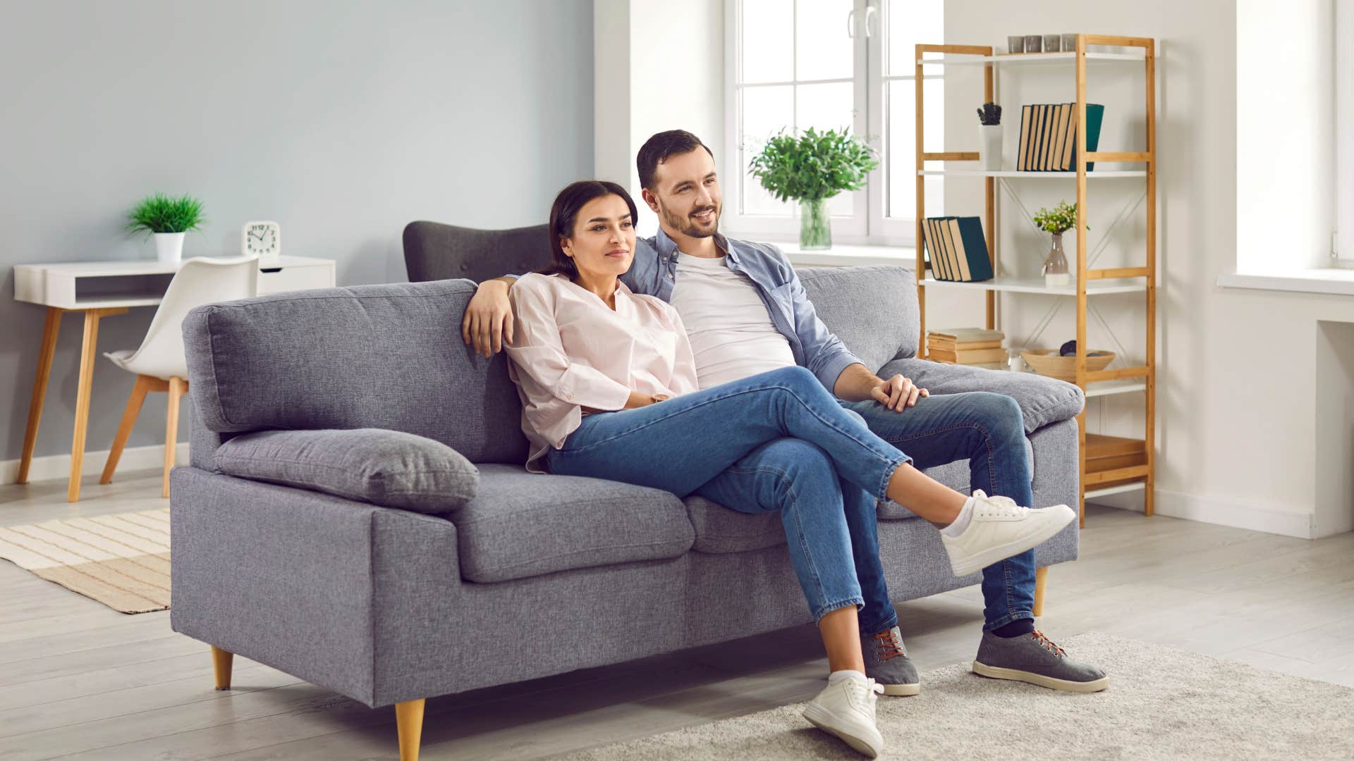 couple sitting together at home in quiet