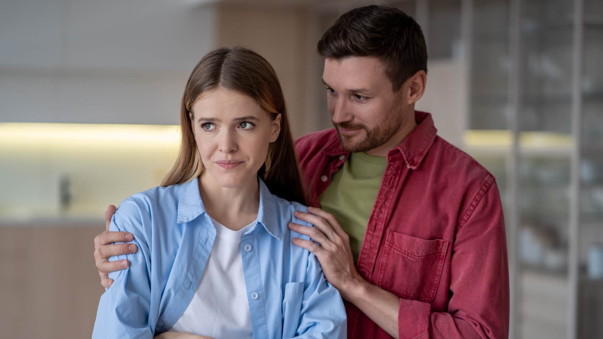 man providing minimal effort and comfort to his wife