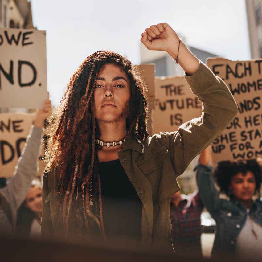 group of feminists caring about male suffering