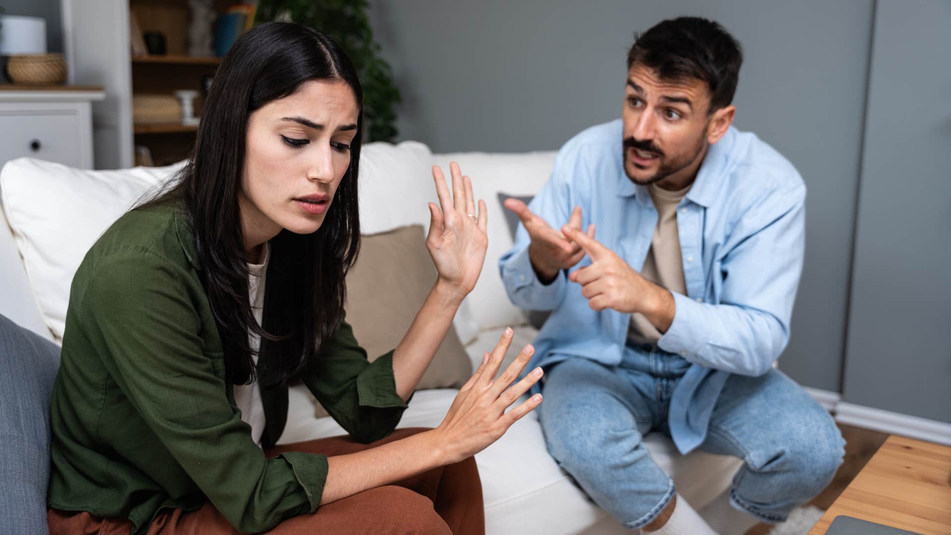 a husband shows that he gets irritated over small things with his wife