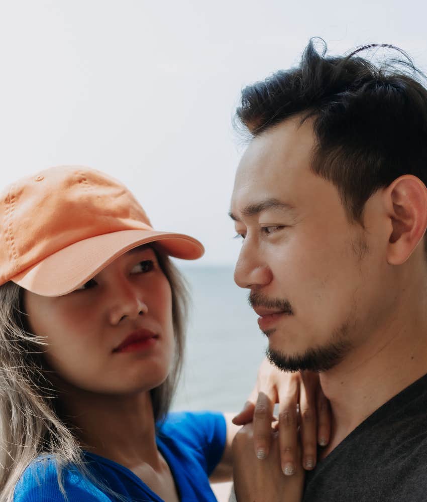 Couple deeply in love have serious discussion