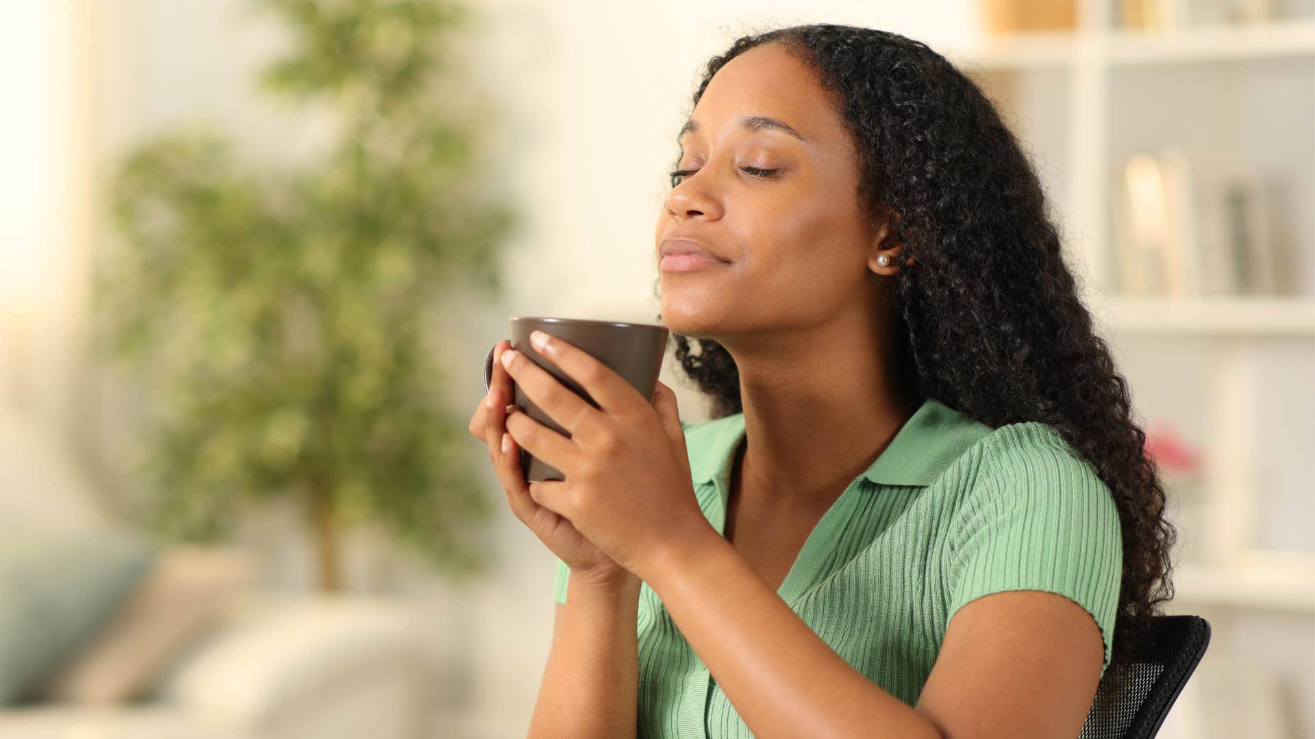 Peaceful woman exists on higher plane