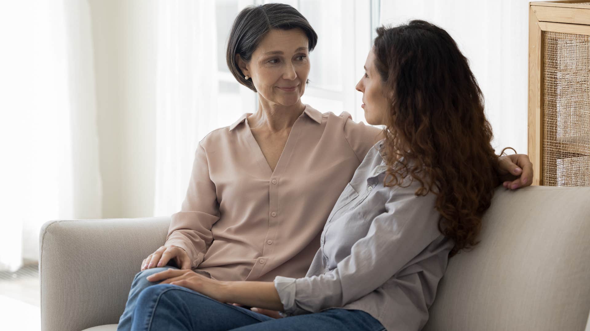 an elderly mother gives her adult child unsolicited advice