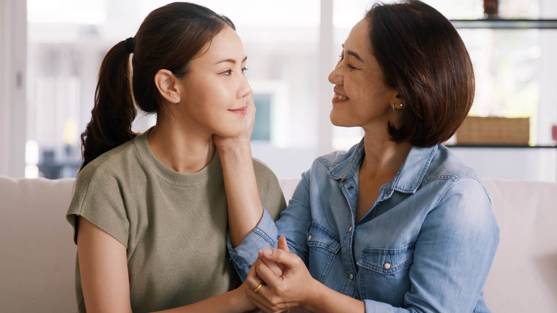 Woman having deep and meaningful conversations with her mother.
