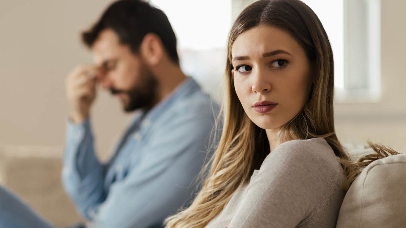 Signs You're Not In Love Anymore, You're Just Afraid To Be Alone woman not in love with husband turned away from him