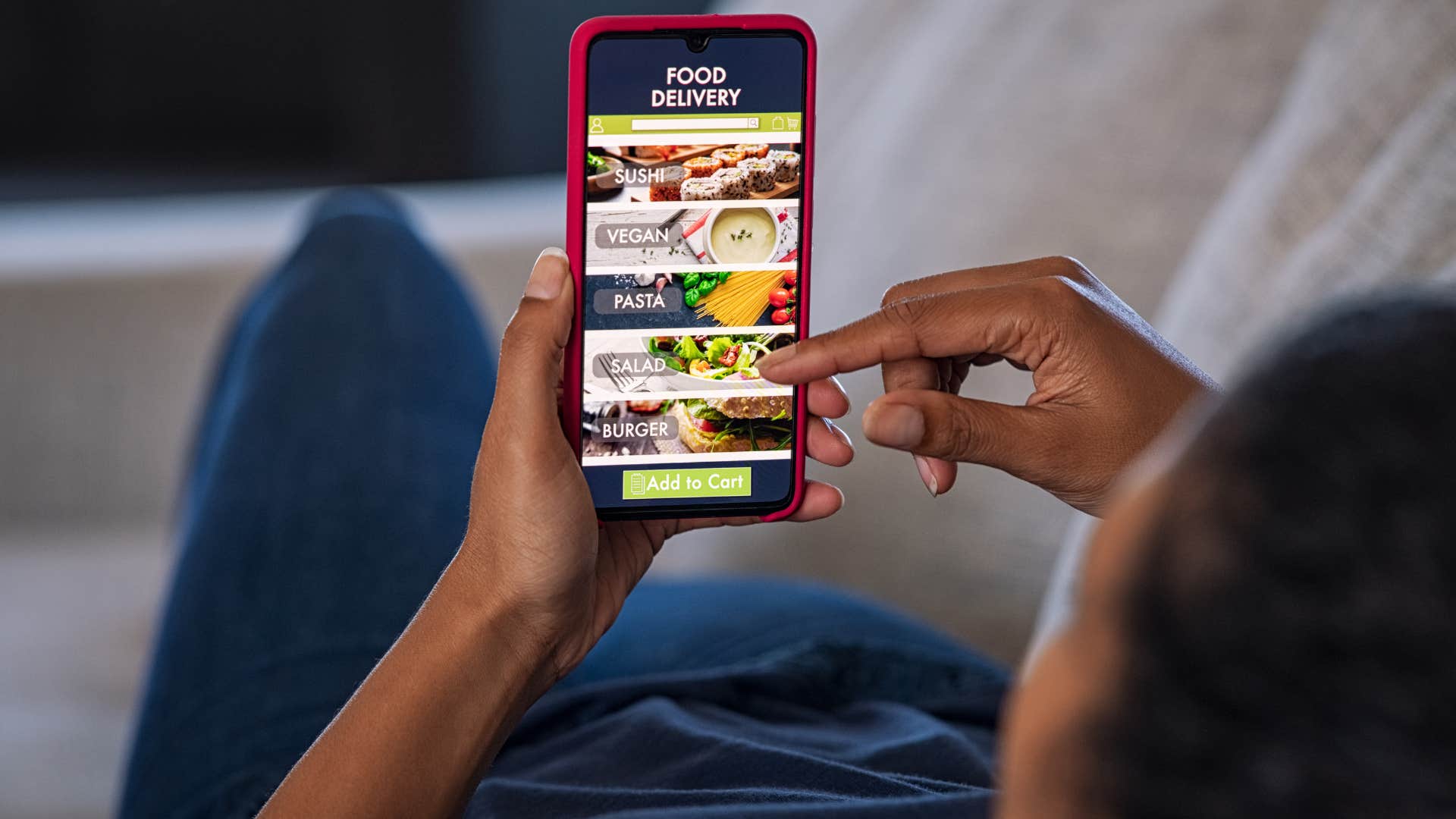 woman who is part of xennial generation using food delivery