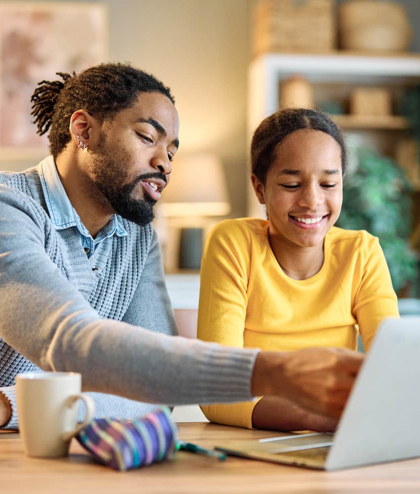Parent teaching teen. time managment