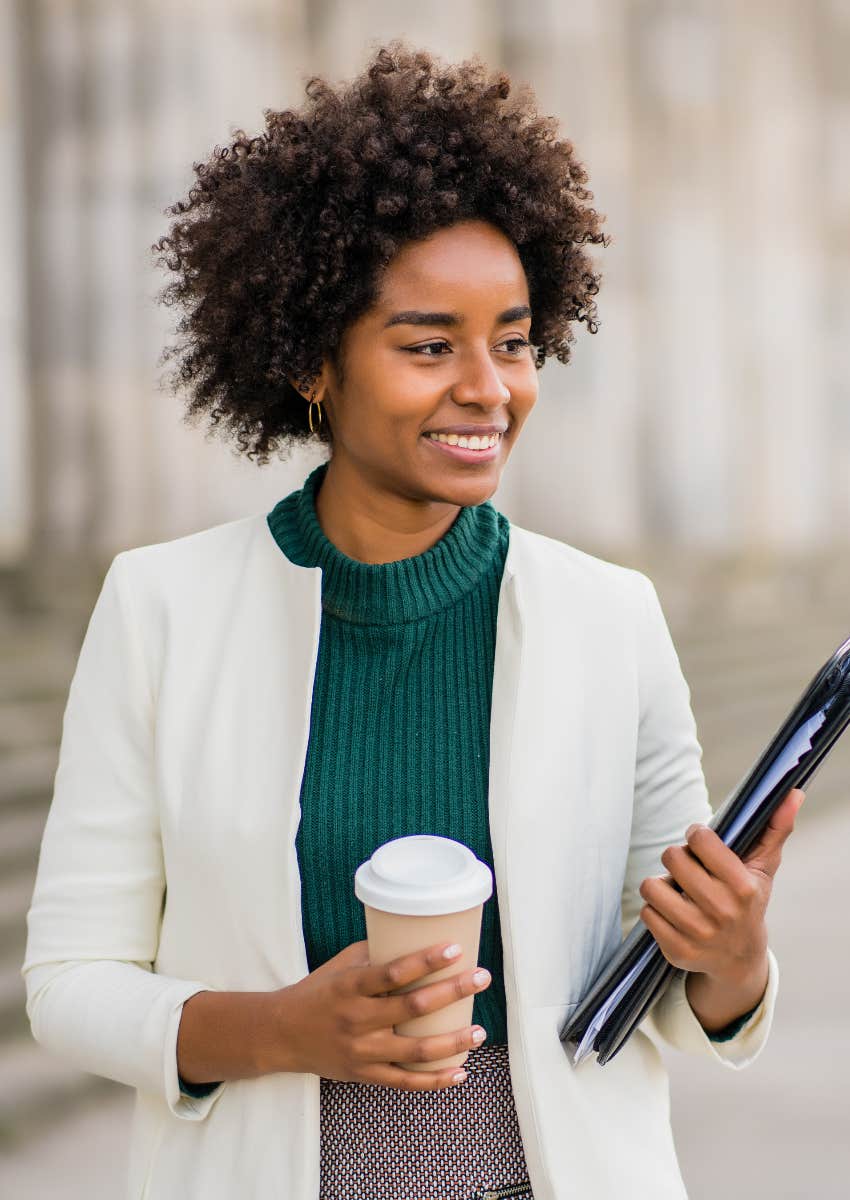 happy woman with a cup of coffee