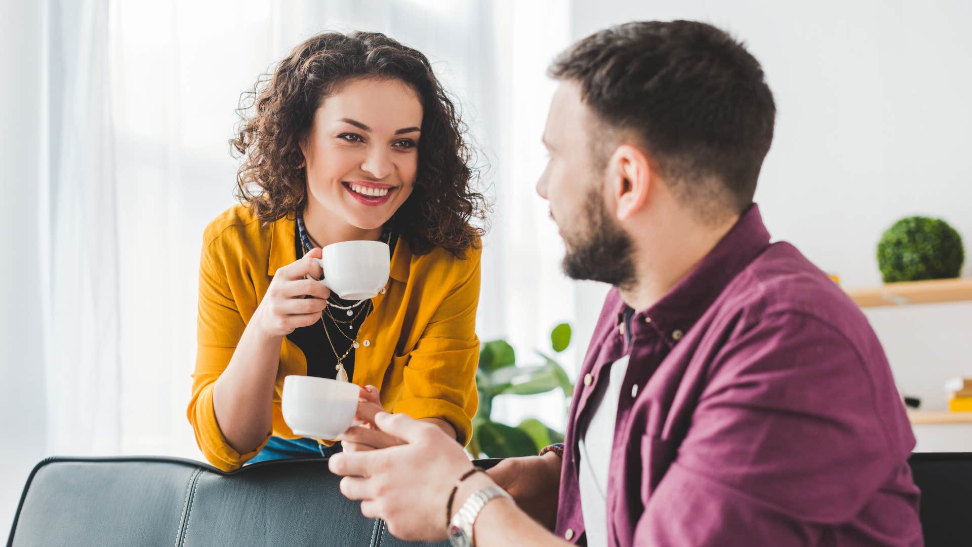 couple trying something new together drinking coffee